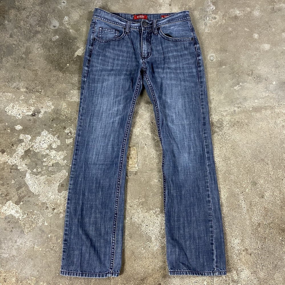 GUESS Jeans Size 30x32 Blue Medium Wash Denim Relaxed Straight Fit Pocket Logo